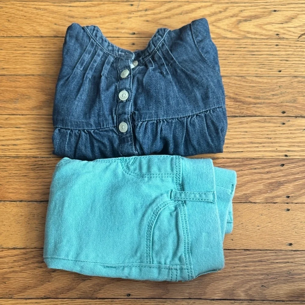 GAP Baby Denim Blue Top and Aqua Pants Size 3-6 months